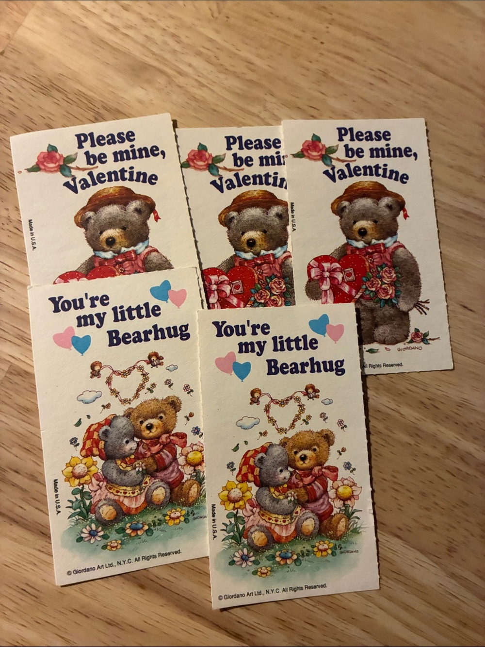 Vintage Giordano Art Ltd Bear Valentine Cards - Cute Brown Bears lot of 5